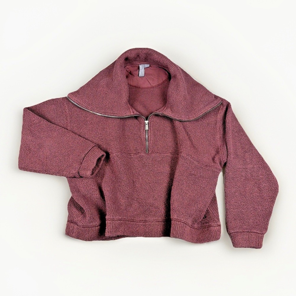 Sweaty Betty Pullover Womens US 10 Burgundy Textured Quarter Zip Funnel Neck